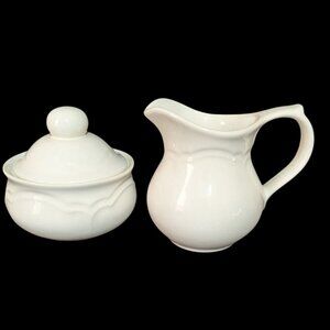 Vintage Pfaltzgraff Gazebo Creamer & Sugar Bowl White Stoneware Set